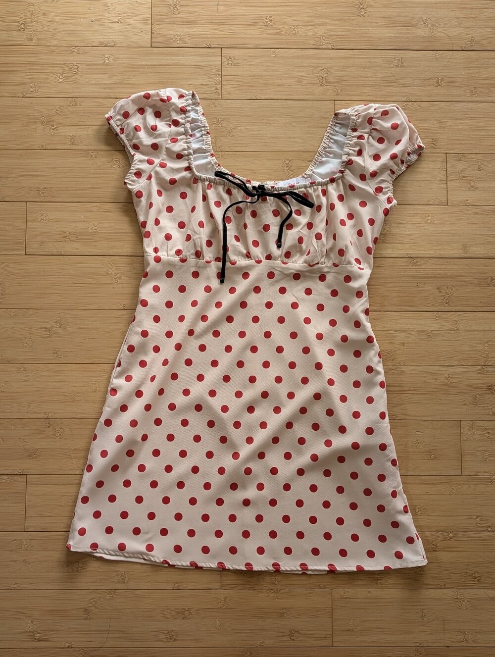 Lisa Says Gah Cream and Red Polka Dot Babydoll Mini Dress